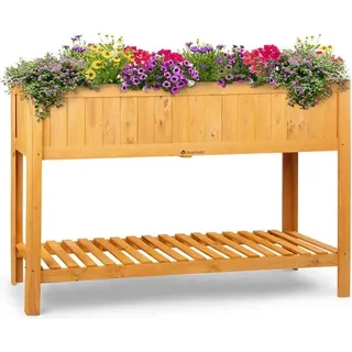 blumfeldt Altiplano Cubic Hochbeet - 150 x 100 x 50 cm (BxHxT) , solides Kiefern-Holz , große Anbaufläche , inkl. Gartenvlies , ErgoGrow Concept , integrierte Ablagefläche , einfache Montage , Holz - Braun