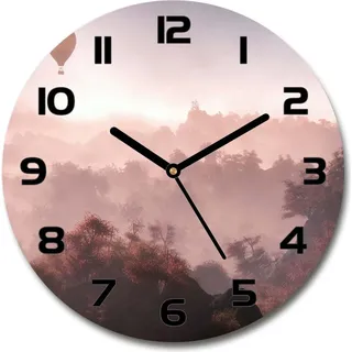 Wanduhr aus Glas 30fi Glasbild Glasuhr Gehärtetes Glas - schwarze-zeiger - Balloon over the forest - Braun