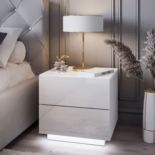 Lukmebel Nachttisch LINA LUX Hochglanz und LED - Weiß