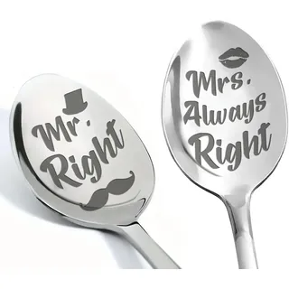 Hochzeitsgeschenke Kaffeelöffel, 2 Stück Edelstahl Mr und Mrs | Edelstahl 19 cm 2 Stück, Mr und Mrs Gravur, Spülmaschinenfest Kaffeelöffel, Hochzeitsgeschenke für Brautpaar