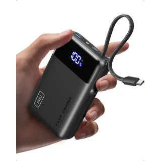 INIU 45W Power Bank, Klein 20000mAh Handyakkus mit Integriertem USB-C Kabel | 45W Schnellladen Externe Handyakkus, Flugzeug Geeignet, Reise-Essential für iPhone 18 17 16 Pro, Samsung, Xiaomi, iPad etc