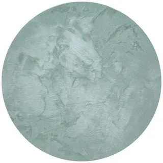 benuta Nest Kunstfell-Teppich Dave Mint ø 120 cm rund , Textil , Beton Optik , Rund , 120x120 cm , wasserabweisend , Teppiche und Böden, Teppiche