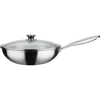 GSW Wok-Pfanne Asia mit Glasdeckel- 32 cm, Silber