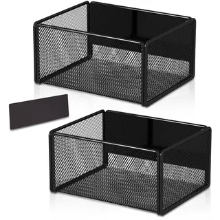 SXTDKMJ 2 Stück Magnet Regal, Gewürzregal Kühlschrank Regal Gewürzregal Magnetisch Schwarz Magnetischer Organizer mit Magnetstreifen Für Küche Oder Bad(15,7x12cm)