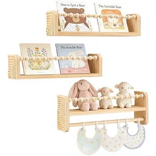 3er Set Bücherregal Kinder Wand für Spielzeug Bilder und Bücher, Schweberegale Wandregale 40cm, Montessori Regal Wanddeko Aufbewahrungsregal für Kinderzimmer Küche Spielzimmer Schlafzimmer Wohnzimmer