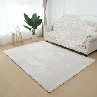 Home Affaire Hochflor-Teppich »Dana light, besonders weich, Mikrofaser Teppiche«, rechteckig, 25 mm Höhe, uni, leichter Glanz, Wohnzimmer, Schlafzimmer, Esszimmer weiß