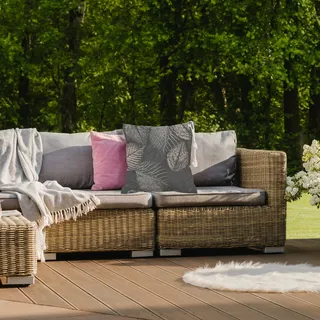 queence Dekokissen »Blätter im Herbst« Outdoor-Kissen mit Öse und dicker Stoffkordel, grau