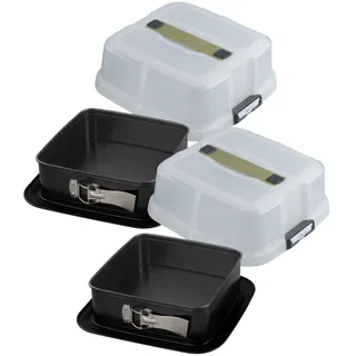 Zenker 9348850 Kuchenform, quadratisch, Springform, Kuchenform, quadratische Form, Springform mit Deckel, Stahl, verantwortungsvoller Kunststoff, 23 x 23 cm, 2 Stück