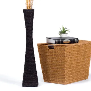 Leewadee Bodenvase für Dekozweige hohe Standvase Design Holzvase, Wasserhyazinthe, 70 cm, Schwarz