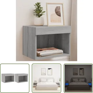 The Living Store Wand-Nachttische mit LED-Leuchten 2 Stk. Grau Sonoma - Grau