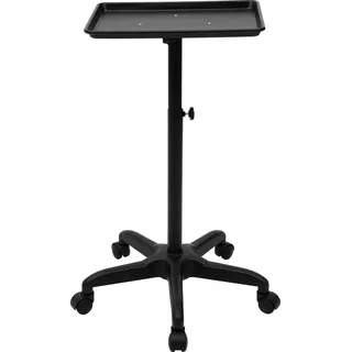 Friseurtrolley - Salonwagen - Höhenverstellbar 64–108 cm - Ablage 45×33 cm - Stauraumfach - Bremsrollen - Traglast ca. 6 kg - Aluminium, Eisen & Kunststoff - Schwarz - Schwarz