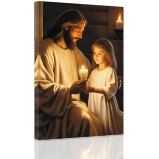 ZXHYWYM Christliche Leinwanddrucke Bilder von Jesus und einem kleinen Mädchen Gemälde von Gott spirituelles Poster für Gebetsräume Kirchen Wanddekoration mit Rahmen (B (30.00 x 45.00 cms))