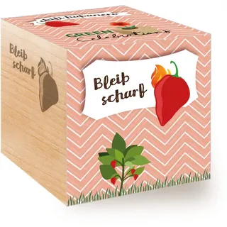 Feel Green 296664 Celebrations Ecocube, Chili Habanero, Holzwürfel Mit Lasergravur «Bleib Scharf», Nachhaltige Geschenkidee, Anzuchtset, Made in Austria