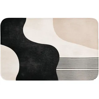 OnlyWow Badematte Abstrakt - Japandi - Beige - Modern Badvorleger 80x50 cm , Beige, Schwarz , Textil , Füllung: Polyurethan (Pur) , Rechteckig , 80x50 cm , Heimtextilien, Badtextilien, Badematten
