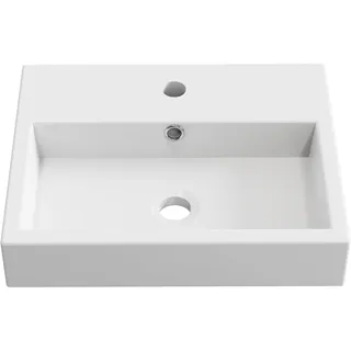 BAIKAL Keramikwaschbecken auf Arbeitsplatte, quadratisch, weißes Hochglanz-Finish, Maße 46 x 37 x 9 cm, mit Hahnloch, Lieferung mit verstärkter Verpackung