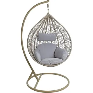 Hängesessel mit Gestell Polyrattan Hängekorb Rattan Hängestuhl Beige / Grau