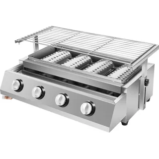 Tragbarer Gasgrill aus Edelstahl - 4-flammiger Kassettengrill - Höhenverstellbarer Campinggrill für Balkon Garten Terrasse - BBQ 55,8 x 23,2 cm