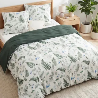 BEDSURE Bettwäsche 155x220 3teilig Bettbezug - Bettwäsche-Sets 155 x 220 cm mit 2 Kissenbezüge 80x80 cm, ÖKO-TEX Wendebettwäsche Bedding Muster Grün Blumen Pflanzen für Einzelbett mit Reißverschluss