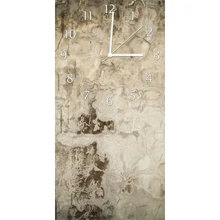 Wallario Design Wanduhr Alte schmutzige Wand aus Beton mit abblätternder Farbe aus Echtglas, Größe 30 x 60 cm - Schwarz