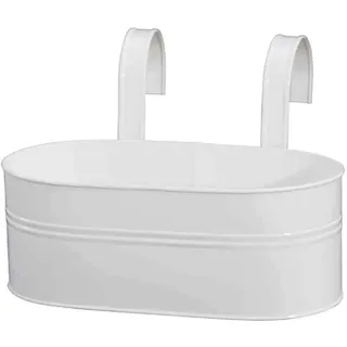 Blumenkasten oval weiß 39x16,5x14,5cm Stahlblech mit Haltern Übertopf Pflanzen