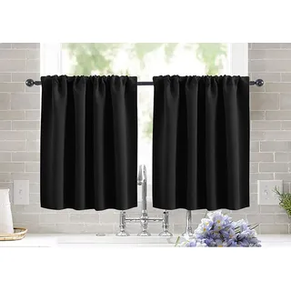 KnSam Schwarz Scheibengardine Küche Vorhang Bistrogardine Blickdicht Gardine Privatsphäre Scheibengardinen Fensterschal für Wohnzimmer Landhaus 2er Set 130Bx45H (cm)