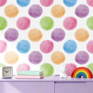 ReWallpaper 44.5cm X 7m Fototapete Kinderzimmer Mädchen Punkte Wand Tapeten Selbstklebende Klebefolie Kinder Selbstklebende Folie für Möbel mit Motiv Bunt Wandtapete Badezimmer Wasserfest Wandfolie