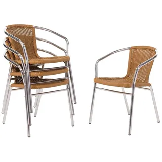 Bolero Aluminium- und Geflechtstuhl in Natur-Optik (4 Stück) - Stapelbarer Outdoor-Garten-Patio-Essstuhl U422