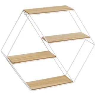 Wandregal mit 4 Böden aus MDF und Metall in Weiß und Natur