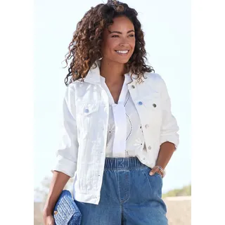 LASCANA Jeansjacke "mit zwei Pattentaschen und Riegeln am Saum" Denimjacke, kurze Übergangsjacke, Sommerjacke aus Denim, weiß