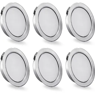 KYOTECH 6er Set LED Möbelleuchte 230V, 3.5W LED IP44 G4 15mm Flache Möbel Einbaustrahler in Edelstahl gebürstet Optik, 3000K Warmweiß, Küchenhaube Leuchte, Badleuchte Einbauspot