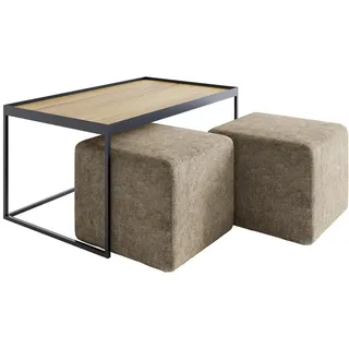 Novel Couchtischset , Braun, Eichefarben , Textil , 3-teilig , Eiche , massiv , rechteckig , eckig , 60x39x100 cm , Holzmöbel, Holztische, Wohnzimmertische Holz, Couchtische Holz