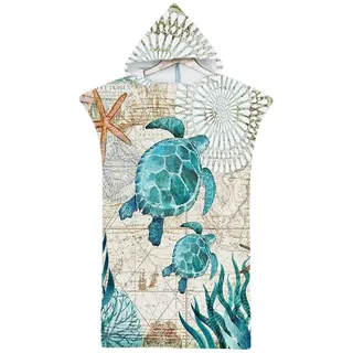 Rowjoy Kinder Poncho, Badeponcho mit Ozean Tier Drucken, Mikrofaser Bademantel, Kind Handtuch für Kleinkinder 2-8 Jahre (H4-75x65cm)