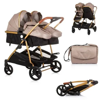 Chipolino Geschwisterkinderwagen Duo Smart klappbar umbaubar verstellbar Fußsack beige/braun