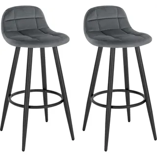 WOLTU 2er Set Barhocker, Barstuhl, gepolsterter Küchenhocker, mit Samtbezug, Rückenlehne und Fußstütze, Design Hocker, Tresenhocker, Thekenhocker, Sitzhöhe 70 cm, Dunkelgrau - Dunkelgrau