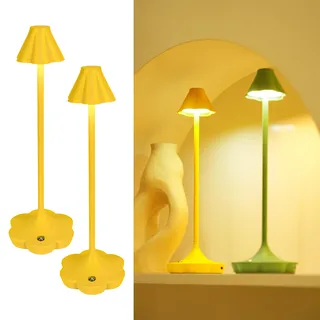 LuminexDesigns LUNO TL18 2ER Blumen-Design Touch Nachttischlampe Kabellos, IP54 Spritzwassergeschützt, Wiederaufladbare LED Tischlampe, Dekorative Tischleuchte für Schlafzimmer, Wohnzimmer-Senfgelb