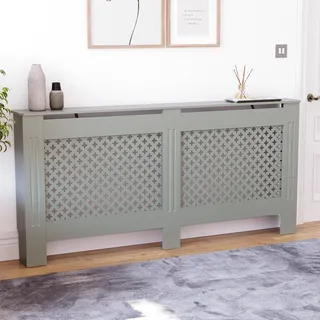 Vida Designs Oxford Heizkörperabdeckung Olive Grey - Extra Groß - Traditionelles Kreuzmuster-Design für optimale Wärmeverteilung - H82xW172xD19cm - Lackiertes MDF-Möbel Ideal für Wohnzimmer und Flur