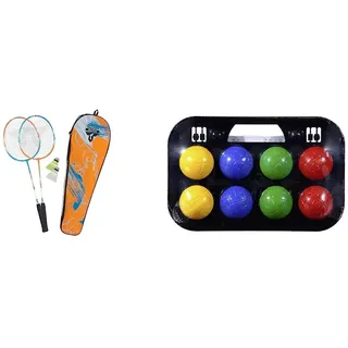 Talbot Torro Unisex – Erwachsene Badminton-Set 2-Attacker 2 Schläger & Simba 107401391 - Boccia Spiel Tragekorb, 8 Kugeln 7x8cm, 2 Zielkugeln