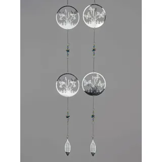 formano 2er Set Deko Fensterhänger Vögel und Schmetterlinge Girlande 86cm Mobile silberfarben Metall Kreise mit Durchbruch und bunten Glassteinen veredelt Tiere