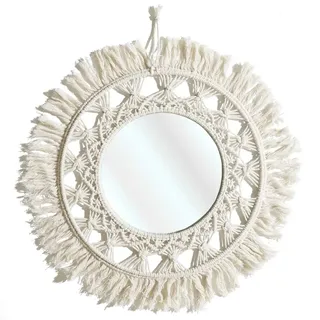 HOME DECO FACTORY, HD0216, D55 cm Wall Mirror with Boho chic Design, Perfect for Living Room or Bedroom, Combining Elegance and functionality, Easy to Install, beige Color