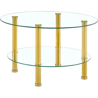 okwish Glascouchtisch mit 2 Stufig Stabil Metallbeine Wohnz 70x70x42 cm Goldfarben