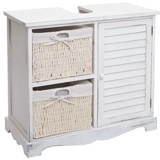 Mendler Waschbeckenunterschrank HWC-H20, Badezimmer Waschtisch, Massiv-Holz Korb-Schublade 60x65x31cm ~ shabby weiß