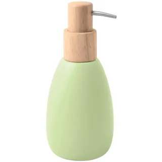 Spirella Seifenspender Sven Polyresin & Holz, 260 ml, Matcha | Nachfüllbar für Flüssigseife und Lotion, gleichmäßige Dosierung, freistehend ohne Bohren, matte Oberfläche