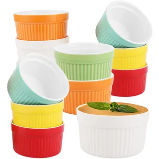 APACALI 12 Stück Creme Brulee Förmchen, 180ml Bunte Soufflé Förmchen Backofenfest, Ragout Fin Schälchen, creme brulee schälchenBunte Kleine Schälchen, Puddingform für Muffin