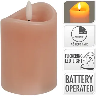 LED-Kerze 7x10cm, blinkende Flamme, Zeitschaltuhr, PINK - Rosa
