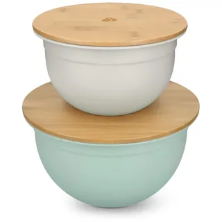 Navaris Schüssel Rührschüssel Salatschüssel mit Bambus Deckel - 2er Set Servierschüssel mit Deckel - Schüsselset Behälter verschied. Größen