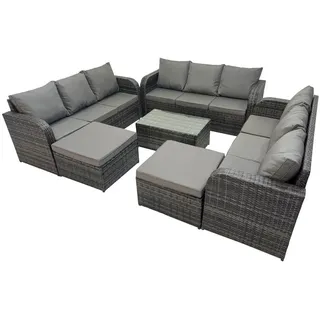 Fimous Gartenmöbelgarnitur mit Kissen Polyrattan Dunkelgrau 11-Sitzer , Metall, Kunststoff, Glas , Füllung: Schaumstoff,Schaumstoff , rechteckig , Gartenmöbel, Gartengarnituren, Gartenmöbel-Sets