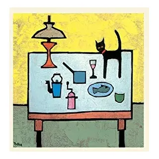 Colin Ruffell 'Katze und Fisch Abendessen' montiert Drucken,30 x 30 cm