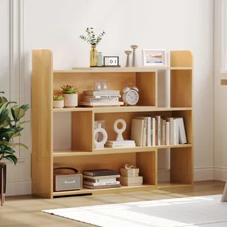 YITAHOME Bücherregal Klein mit 4 Ebenen,Bücherschrank Verstellbare Breite von 80-150cm, mit 6 Fächern, Büroregal, Würfelregal, Standregal, für Wohnzimmer, Schlafzimmer, Büro, Kinderzimmer