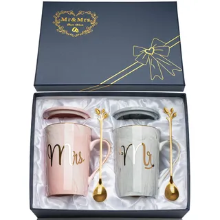 Hochzeitsgeschenke für Brautpaar, 2Pcs Hochzeitsgeschenk Tassen Set Keramik Marmor Geschenke für Paare, Lustig Mr und Mrs Tasse Geschenke zur Hochzeit, Hochzeitsgeschenke, Verlobungsgeschenk, 14Oz