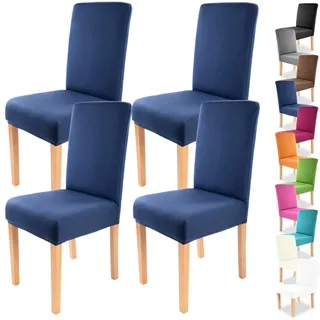 Gräfenstayn 4 STK Stretch-Stuhlhusse Charles - runde und eckige Stuhllehnen - VORTEILSPACKUNG - bi-elastische Passform mit Öko-Tex Siegel Standard 100: „Geprüftes Vertrauen“ (Blau)